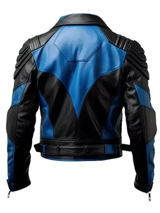 Men Stylish Retro Black and Blue Motorcycle Jacket Back