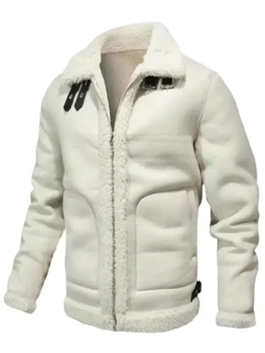 Men Stylish White Shearling Leather B3 Flight Jacket