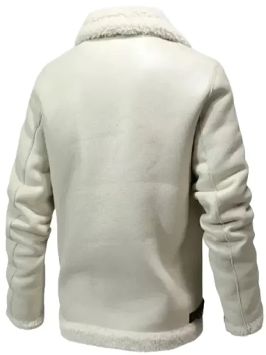 Men Stylish White Shearling Leather B3 Flight Jacket Back