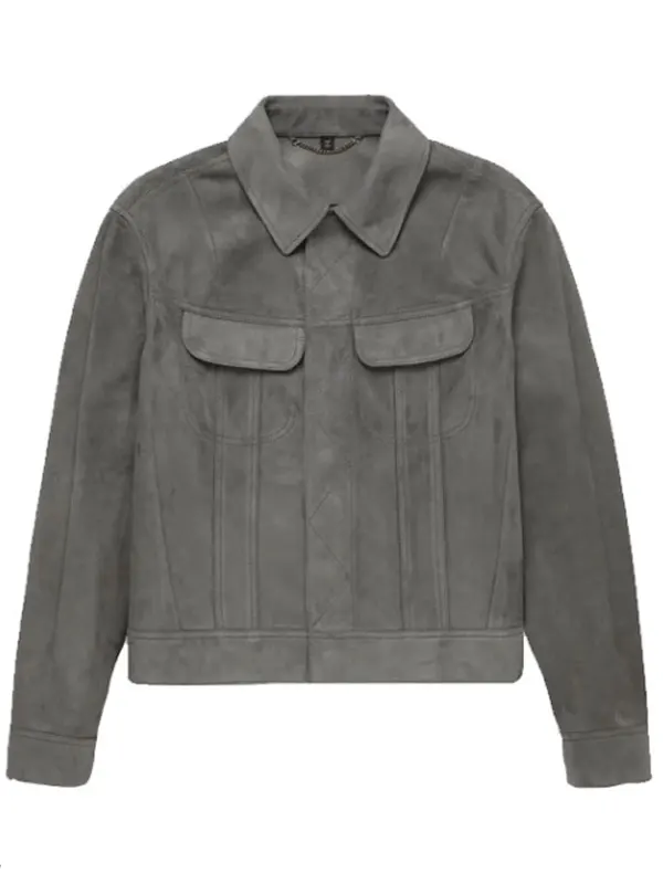 Men Trucker Grey Suede Leather Jacket