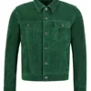 Men Trucker Style Green Suede Leather Jacket