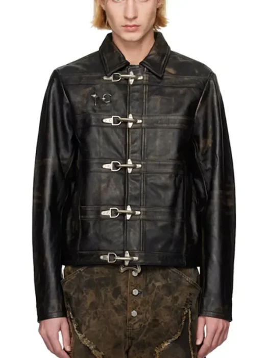 Mens Black Bio Soldier Leather Jacket