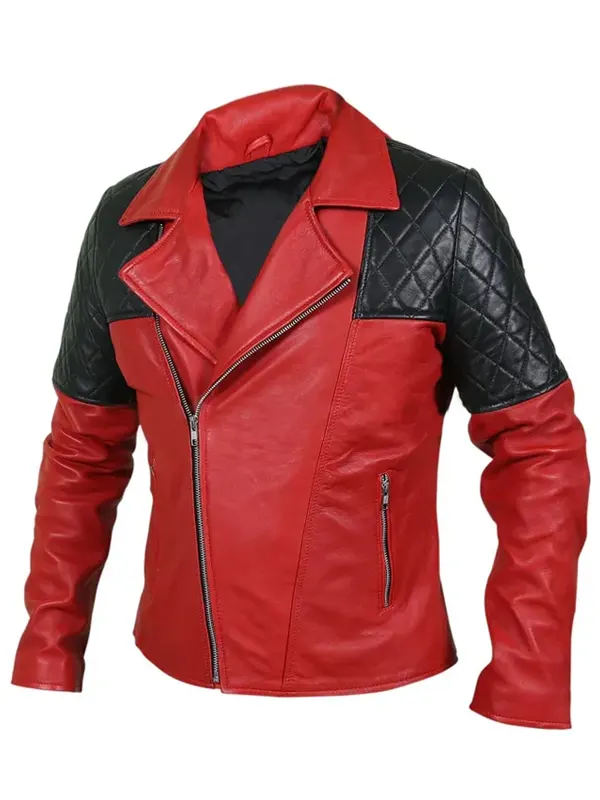 Men’s Black Diamond Quilted Shoulders Red Jacket