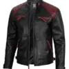 Men's Black and Maroon Quilted Cafe Racer Leather Jacket