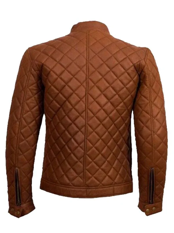 Men’s Cafe Racer Quilted Brown Jacket Back