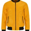 Mens Casual Yellow Perforated Bomber Leather Jacket