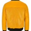 Mens Casual Yellow Perforated Bomber Leather Jacket Back