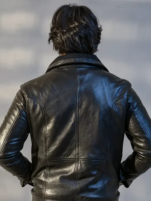 Mens Debonair Black Leather Jacket Back