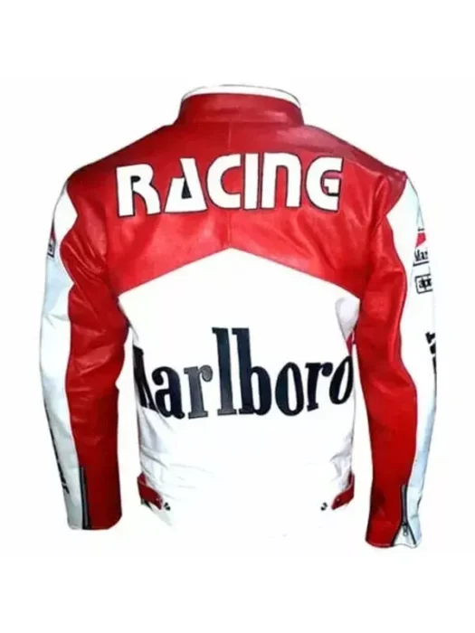 Men's Marlboro Motorcycle-100% Leather Jacket Biker Racing Jacket Back