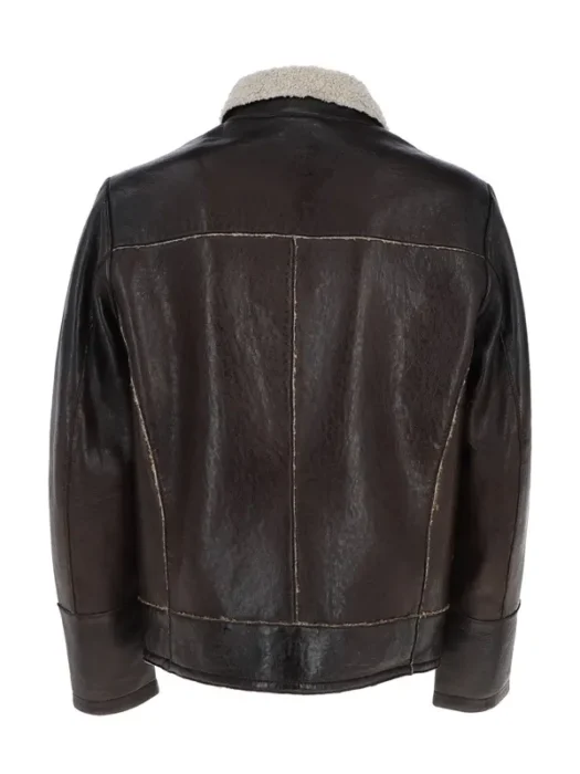 Mens Nappa Leather Jacket Teddy Lining Brown Back