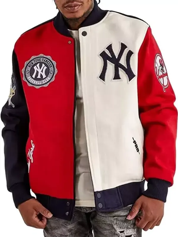 Mens New York Letterman Yankees Mash Up Varsity Jacket