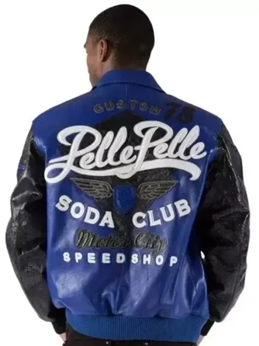 Men's Pelle Pelle Blue & Black Motor City 1978 Soda Club Jacket Leather Jacket Back