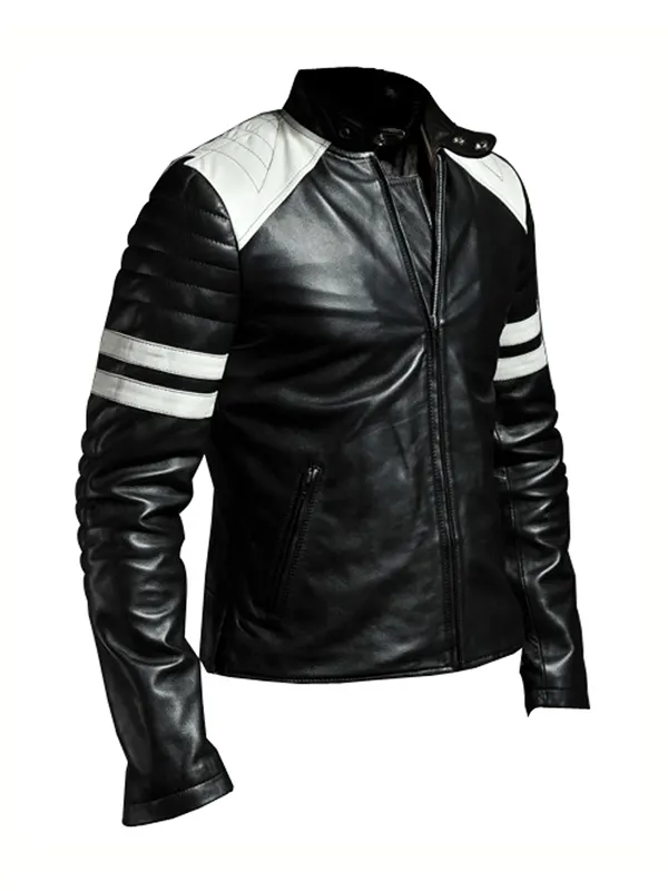 Men’s White Striped Bikers Jacket