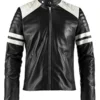 Men’s White Striped Black Bikers Jacket