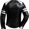 Men’s White Striped Black Bikers Jacket Back