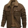 Men's Winter Fleece-Lined Brown Bomber Jacket