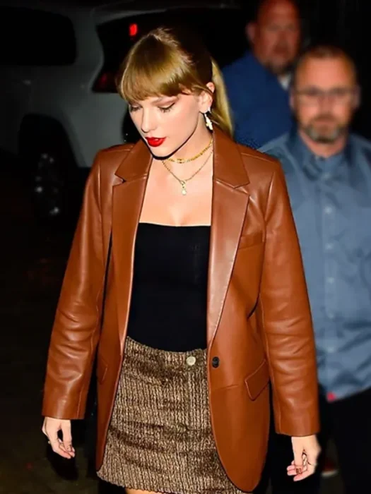 NYC Taylor Swift Brown Leather Blazer Coat