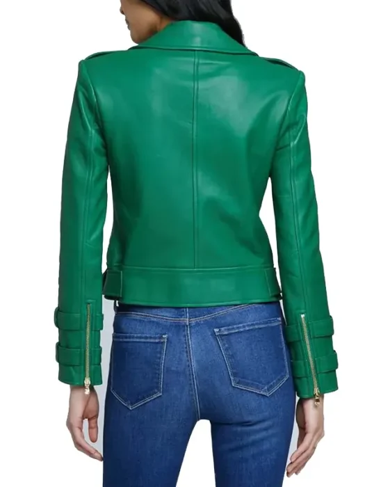 Nicole Young Selling Sunset Green Leather Jacket Back