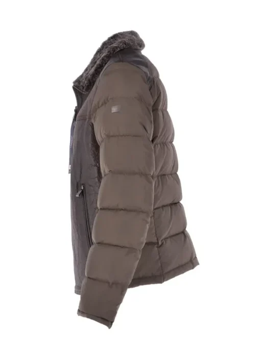 Olive Leather Sheepskin And Padded Jacket