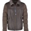 Olive Leather Sheepskin And Padded Material Jacket