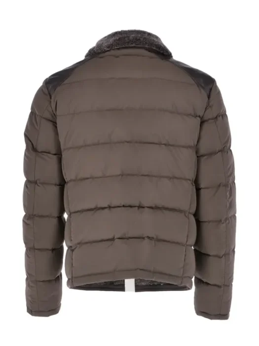 Olive Leather Sheepskin And Padded Material Jacket Back