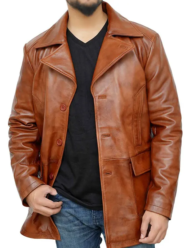 Premium Brown Sheepskin Brasco Leather Coat