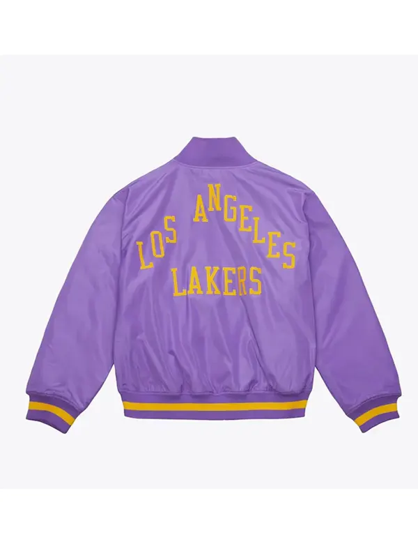 Purple LA Lakers Satin Full-Zip Jacket Back