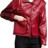 Red Genuine Sheepskin Shoulder Epaulets Moto Biker Jacket