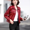 Red Genuine Sheepskin Shoulder Epaulets Moto Biker Racer Jacket