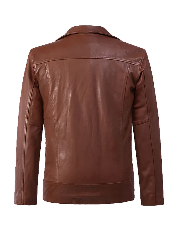 Resolute Tan Biker Leather Jacket Back