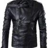 Slim Fit Black Biker Leather Lace up Jacket