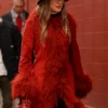 Taylor Swift Faux Fur Red Suede Coat