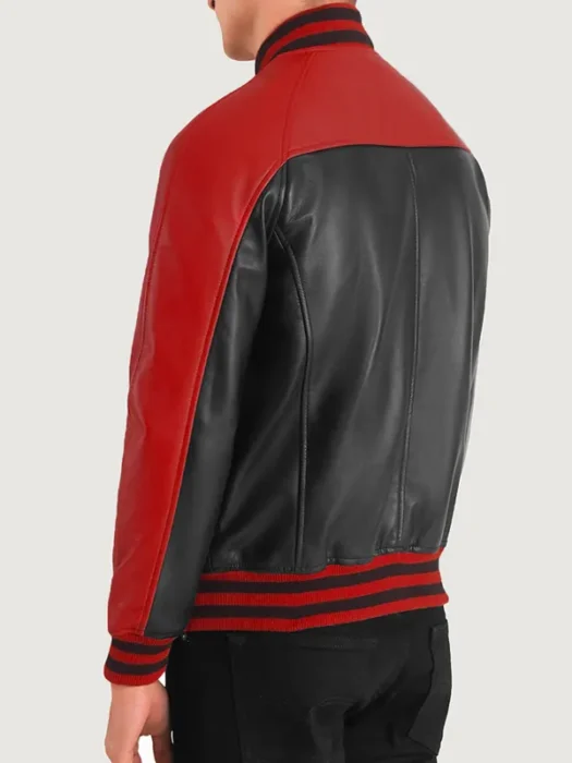 Terrance Black & Red Leather Varsity Jacket Back