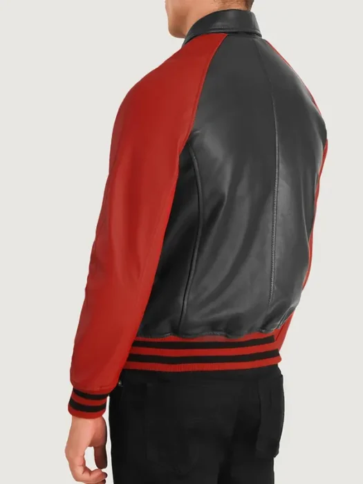 Walton Black & Red Leather Varsity Jacket Back