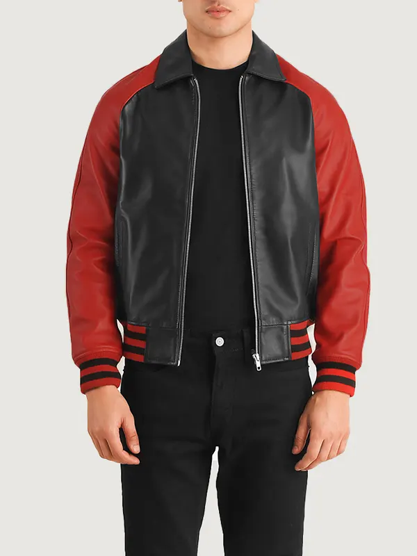 Walton Black & Red Leather Varsity Jacket
