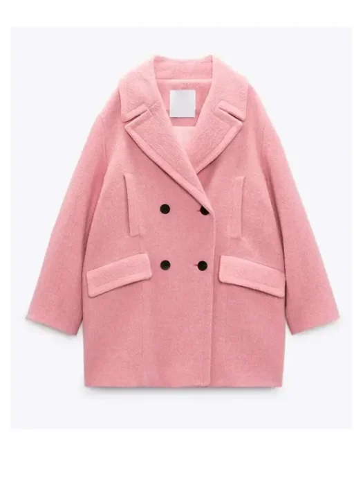 Wednesday Enid Sinclair Double Breasted Pink Coat