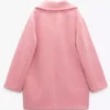 Wednesday Enid Sinclair Double Breasted Pink Wool Coat Back