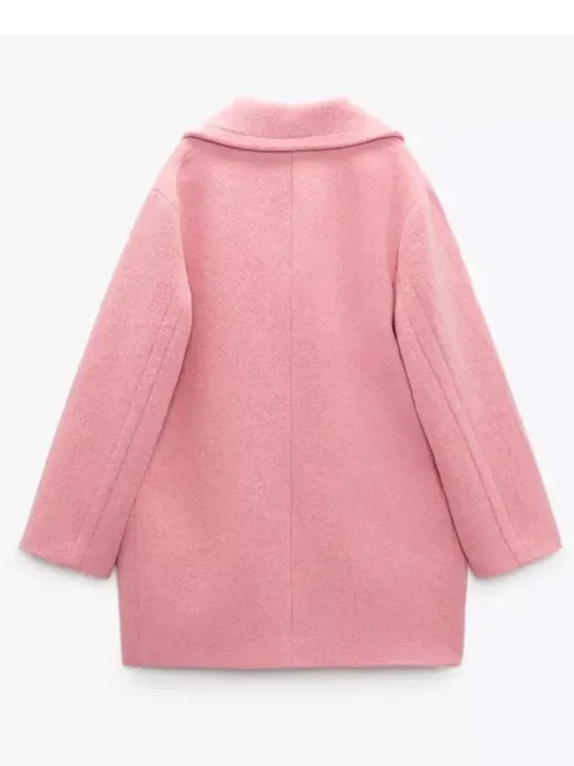 Wednesday Enid Sinclair Double Breasted Pink Wool Coat Back