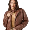 Women Belted Faux Leather Moto Jacket