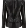 Women Biker Style Black Detachable Hem Leather Jacket Back