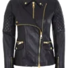 Women Biker Style Black Double Zipper Leather Jacket