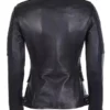 Women Biker Style Black Double Zipper Leather Jacket Back