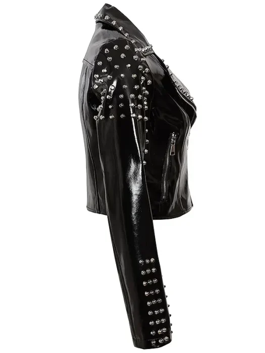 Women Biker Style Black Studded Faux Jacket