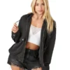 Women Black French Terry Zip-Up Jacket