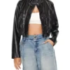 Women Cropped Faux Leather Moto Jacket