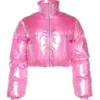 Women Cropped Tops Sexy Fashion Hot Pink Puffer Jacket