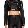 Women Faux Fur-Trim Cropped Moto Jacket