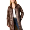 Women Faux Leather Brown Coat