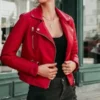 Women Genuine Lambskin Red Motorcycle Real Leather Jacket