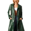 Women Green Trench Faux Leather Coat